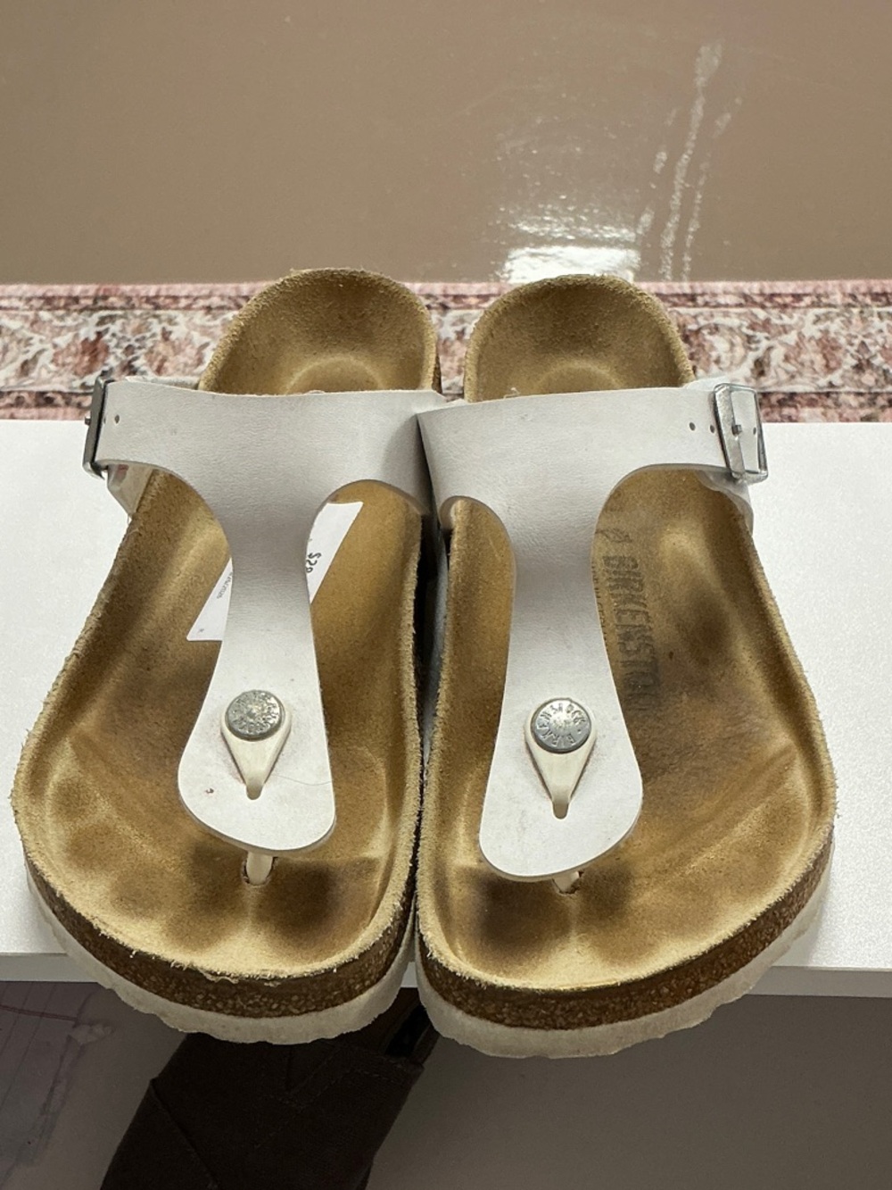 Birkenstock White Gizeh Toe-Post Sandals with Buckle